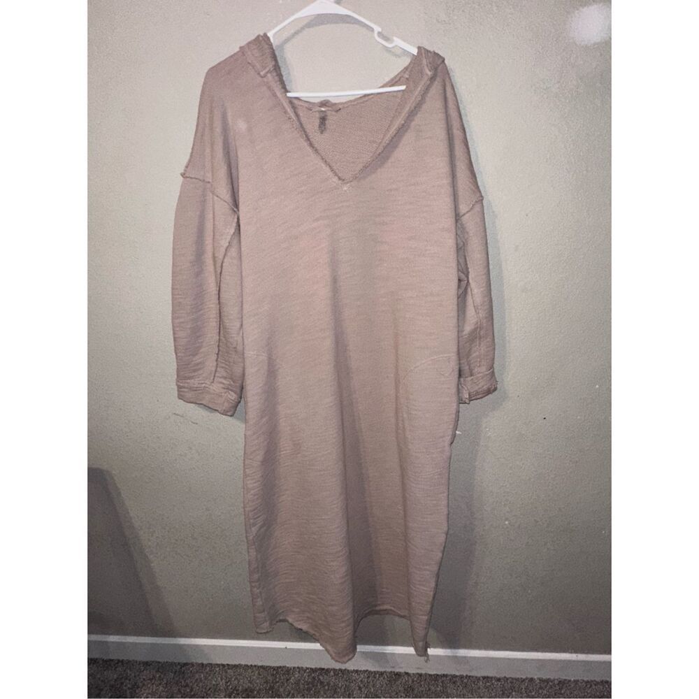 Free People Movement Terry V Neck Hooded Long Sleeve Dress